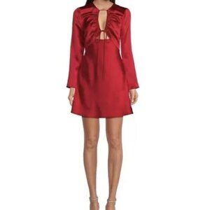 NWT Gianni Bini - Raini Satin Tie Front Long Dark Red Long Sleeves Dress Size 6